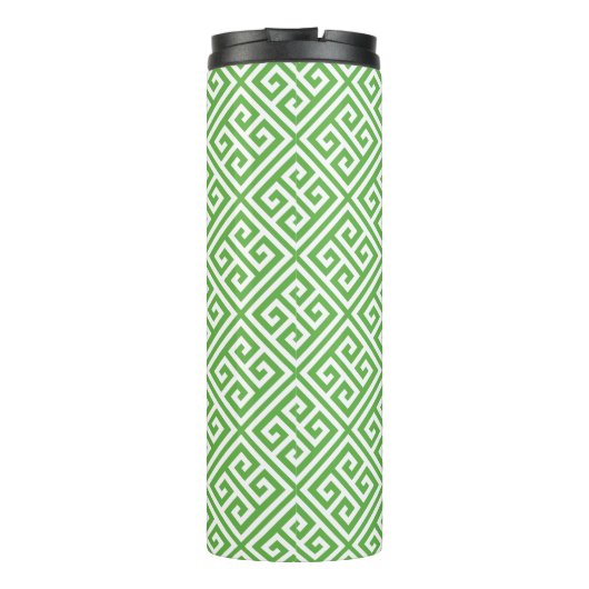 Marine Blauw en Groen Grieks Sleutel Monogram Thermosbeker (Achterkant)