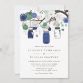 Marine Blauw en Groen Hanging Mason Jars Wedding Kaart (Voorkant)
