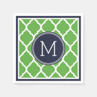 Marine blauw en groen quatrefoil bruiloft monogram