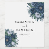 Marine blauw en lichtblauw elegante bruiloft wijn etiket (Enkel label)