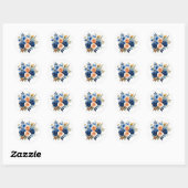 Marine Blauw en Perzik Geschilderd Bloemen Huwelij Ronde Sticker (Vel)