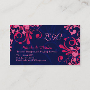 Marine Blauw en Roze Bloemen Business Card Templat Visitekaartje