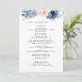 Marine Blauw en Roze Bloemen Modern Bruiloft Menu (Staand voorkant)
