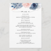 Marine Blauw en Roze Bloemen Modern Bruiloft Menu (Voorkant)