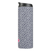 Marine Blauw en Roze Griekse Sleutel Monogram Thermosbeker (Geroteerd rechts)