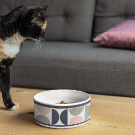 Marine Blauw en Roze Retro / Mid-Century Circles P Voerbakje