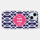 Marine blauw en roze Trellis Monogram Case-Mate iPhone Case (Achterkant (horizontaal))