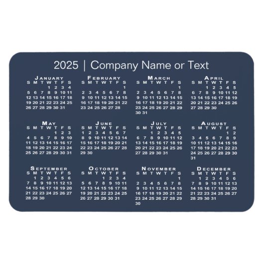 Marine Blauw en Wit 2025 Kalender met aangepaste t Magneet (Horizontaal)