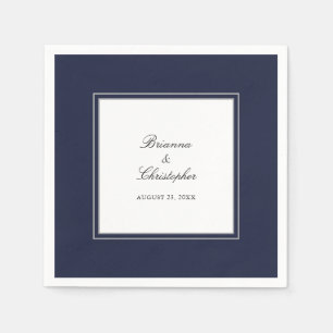 Marine Blauw en Wit Eenvoudige Elegante Bruiloft Servet