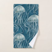 Marine Blauw en Wit Gelei Vis Patroon Bad Handdoek (Handdoek)