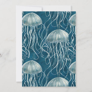 Marine Blauw en Wit Gelei Vis Patroon Feestdagenkaart