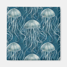 Marine Blauw en Wit Gelei Vis Patroon Magneet