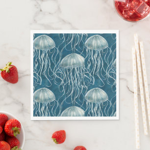 Marine Blauw en Wit Gelei Vis Patroon Servet