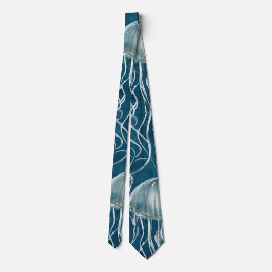 Marine Blauw en Wit Gelei Vis Patroon Stropdas (Achterkant)