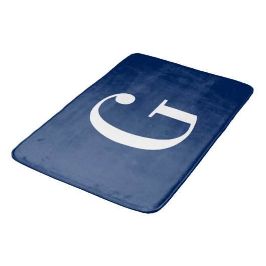 Marine Blauw en Wit Groot G Monogram Badmat (Gekanteld)