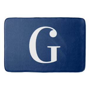 Marine Blauw en Wit Groot G Monogram Badmat