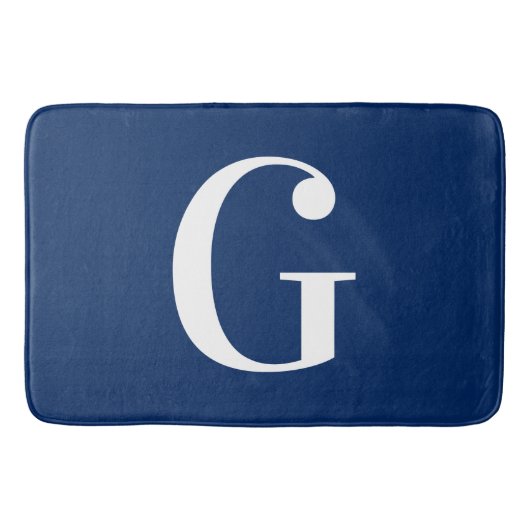 Marine Blauw en Wit Groot G Monogram Badmat (Voorkant)