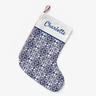 Marine Blauw en Wit Hamptons Stijl Marokkaanse Teg Kleine Kerstsok