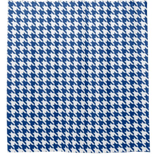 Marine Blauw en Wit Houndstooth Patroon Douchegordijn (Voorkant)