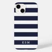 Marine Blauw en Wit Klassieke Strepen Monogram Case-Mate iPhone Case (Achterkant)