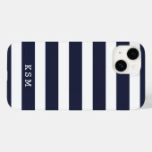 Marine Blauw en Wit Klassieke Strepen Monogram Case-Mate iPhone Case (Achterkant (horizontaal))