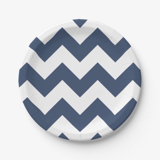 Marine blauw en wit moderne Chevron Papieren Bordje (Voorkant)