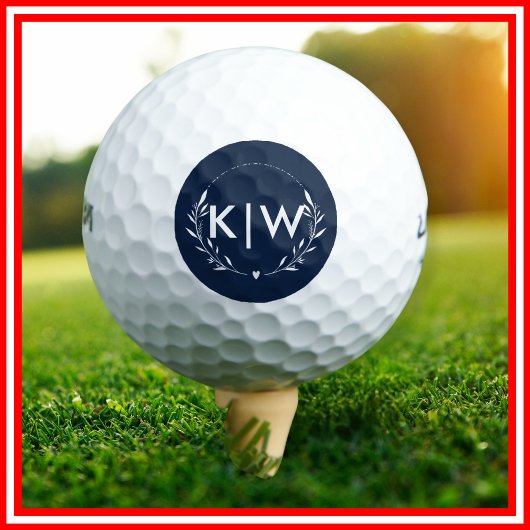 Marine blauw en wit | Monogram moderne Initialen Golfballen