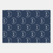 Marine blauw en wit | Monogram moderne Initialen Inpakpapier Vel (Voorkant 3)