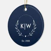 Marine blauw en wit | Monogram moderne Initialen Keramisch Ornament (Links)