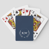 Marine blauw en wit | Monogram moderne Initialen Pokerkaarten (Achterkant)
