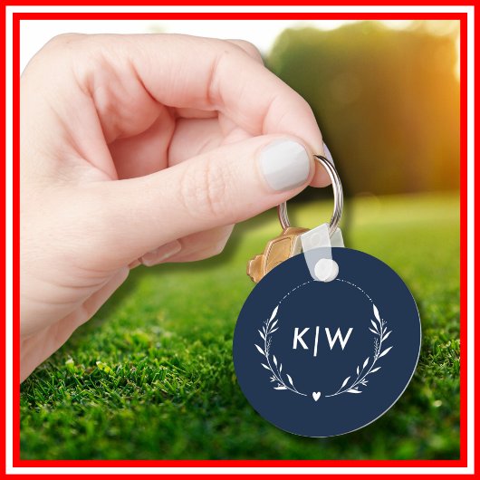 Marine blauw en wit | Monogram moderne Initialen Sleutelhanger