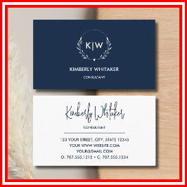 Marine blauw en wit | Monogram moderne Initialen Visitekaartje