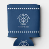 Marine blauw en wit nautische boot wiel touw knoop blikjeskoeler (Achterkant)