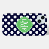 Marine Blauw en Wit Polka Dot Patroon Monogram Case-Mate iPhone Case (Achterkant (horizontaal))