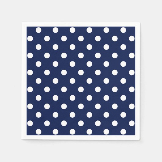 Marine Blauw en Wit Polka Dots Servetten (Voorkant)