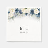 Marine Blauw en Wit Rozen Bruiloft Servetten (Voorkant)