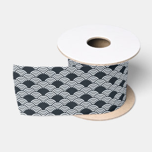 Marine blauw en wit Seigaiha golven patroon Lint