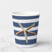 Marine Blauw en Wit Strepen Zeester Papieren Bekers (Voorkant)