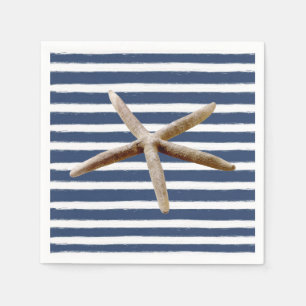 Marine Blauw en Wit Strepen Zeester Servet