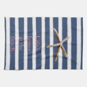 Marine Blauw en Wit Strepen Zeester Theedoek (Horizontaal)