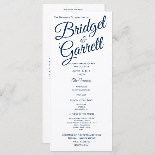 Marine Blauw en Wit Trouwprogramma Programma (Voorkant / Achterkant)