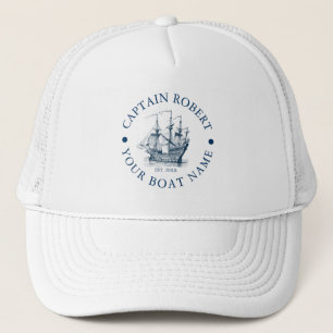 Marine blauw en wit vintage nautische boot trucker pet