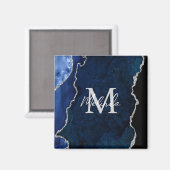 Marine Blauw en Zilver Marmeren Agaat Magneet (Voorkant / Achterkant)