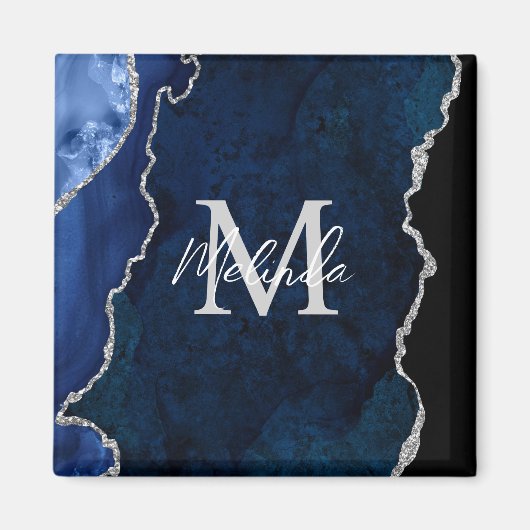 Marine Blauw en Zilver Marmeren Agaat Magneet (Voorkant)