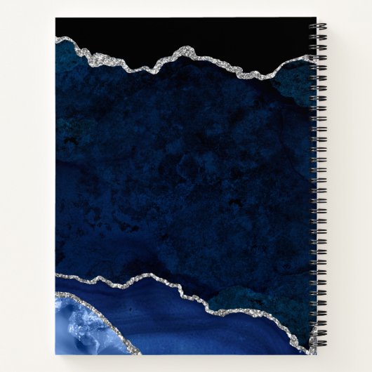 Marine Blauw en Zilver Marmeren Agaat Notitieboek (Achterkant)