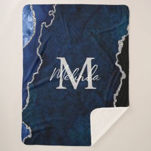Marine Blauw en Zilver Marmeren Agaat Sherpa Deken