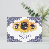 Marine Blauw en Zonnebloem Bruiloft RSVP Kaartje (Staand voorkant)