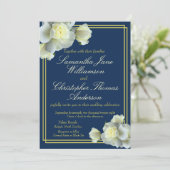 Marine Blauw Foto Elegant Goud Script Wit Rose Kaart (Staand voorkant)
