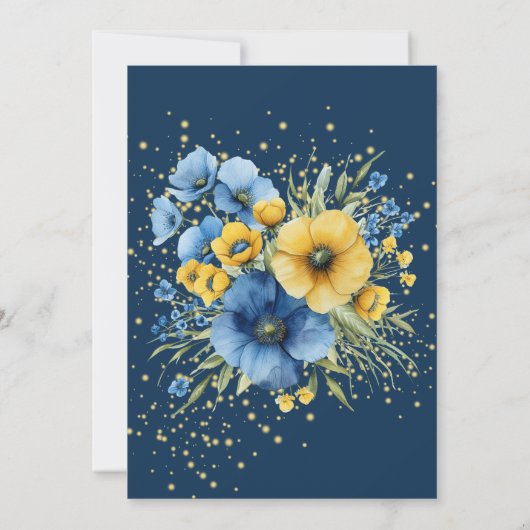 Marine Blauw Geel Bloemen Goud Verlovingsfeest Kaart (Achterkant)
