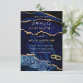 Marine Blauw Glitter Marmer Bruiloft Uitnodiging (Staand voorkant)